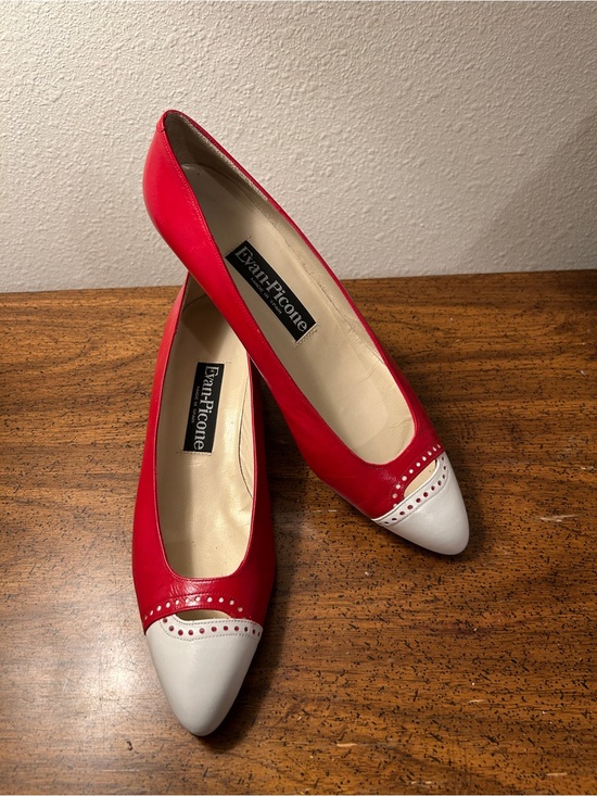 Evan Picone Shoes - Vintage Evan Picone Red and White Pointed Toe Gladiator Pumps